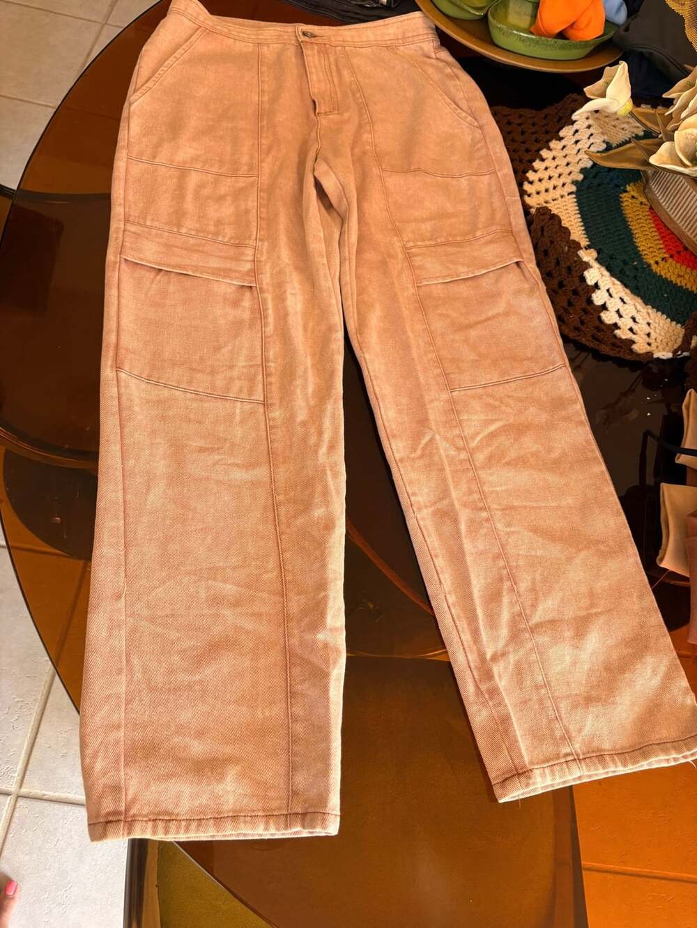 Umgee USA Women's Pink Denim Cargo Pants Size Medium